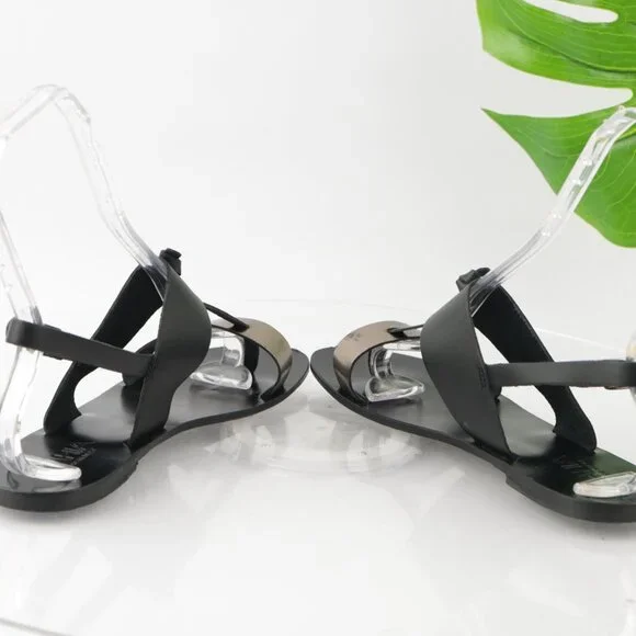 Bahia Womens Sandal Size 10 Black Gold Flat Leather Roman Thong Slingback Italy - Picture 7 of 14